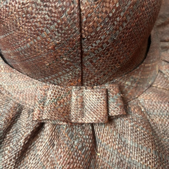 Madagascar Raffia Woven Straw Extra Wide Brim Beach Hat Flip Brim Red Brown - Picture 5 of 8